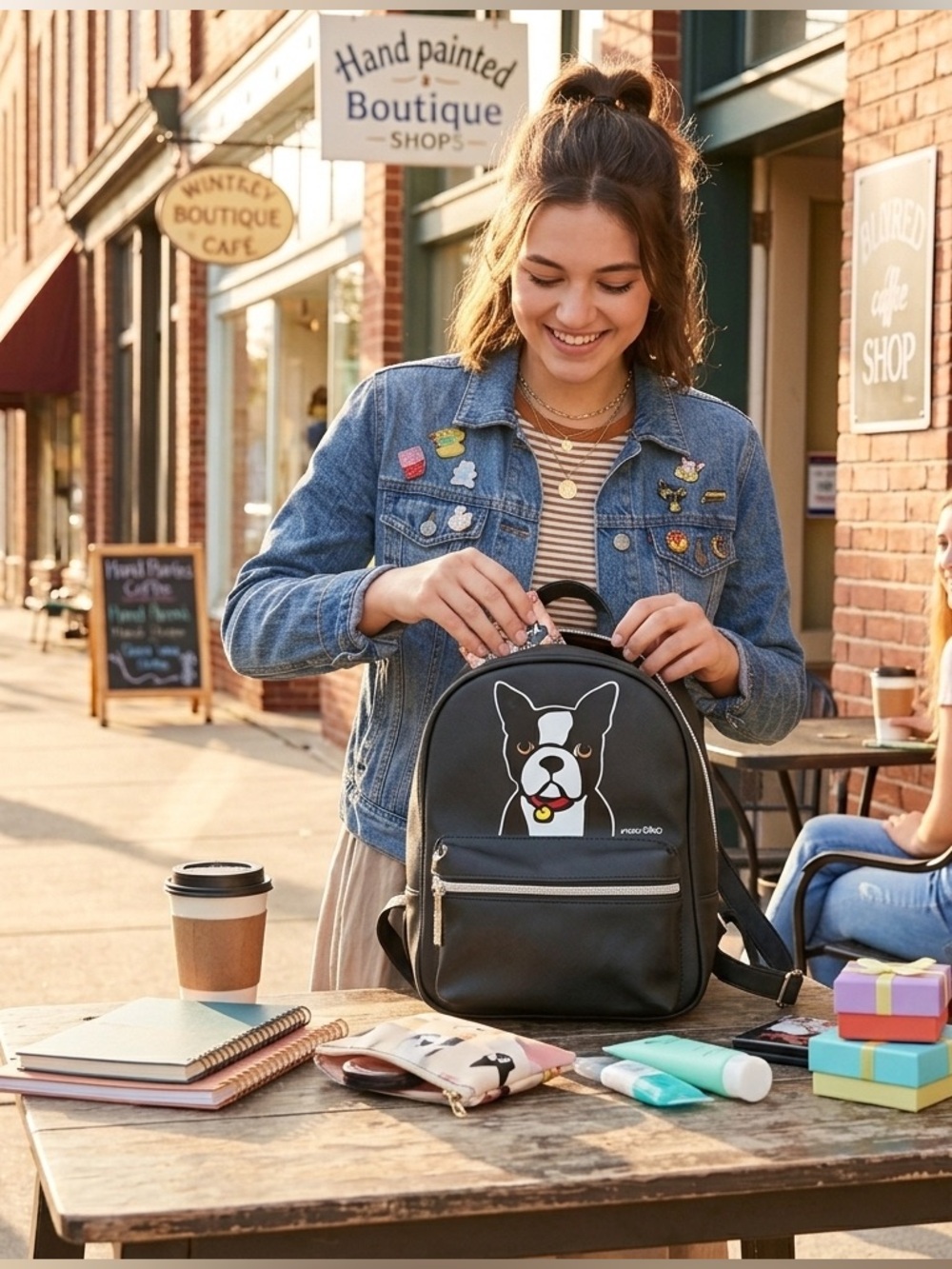 Marc Tetro NWOT Boston Terrier Mini
Backpack Black Dog Print rare find! 
10 x 7